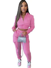 Load image into Gallery viewer, CM.YAYA Fashion Women's Set Long Sleeve Zipper Fly Hoodies and Jogger Cargo Pants 2023 Active Two 2 Piece Sets Outfit Tracksuit