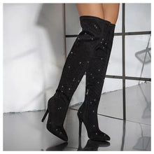 Load image into Gallery viewer, Bling Bling Rhinestones Faux Suede Elastic Women Thigh High Boots Fashion Autumn Winter High heels Over the Knee long Boots Shoe