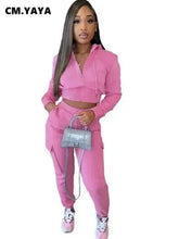 Load image into Gallery viewer, CM.YAYA Fashion Women's Set Long Sleeve Zipper Fly Hoodies and Jogger Cargo Pants 2023 Active Two 2 Piece Sets Outfit Tracksuit