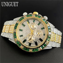 Load image into Gallery viewer, Hot Fashion Green Watches Men Brand UNIGUET Luxury Stainless Steel Hip Hop Rainbow Diamond Quartz Wristwatch Male Dropshipping 