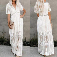 Load image into Gallery viewer, Summer Boho Women Maxi Dress Loose Embroidery White Lace long Tunic Beach Dress Vacation dresses for women 2022 evening dresses