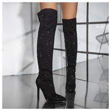 Load image into Gallery viewer, Bling Bling Rhinestones Faux Suede Elastic Women Thigh High Boots Fashion Autumn Winter High heels Over the Knee long Boots Shoe