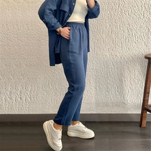 Load image into Gallery viewer, summer outfits for women 2025 New Loose Button Long Sleeve Shirt and Cropped Pants Casual Sports Summer women's suit Pants Set