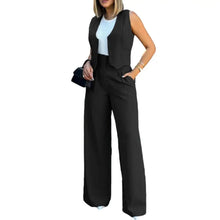 Load image into Gallery viewer, Casual Suit Set Women Tracksuit Wide Leg Pants Suit Vest Solid Color Tracksuit Elegant Lady Baggy Pants Two Pieces Set