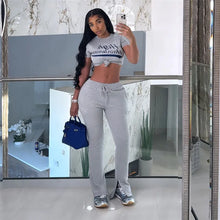 Load image into Gallery viewer, Fitness Jogging Suit Set Women Fall Casual Crop Top Folds Tees + Drawstring Wide-Leg Tracksuits Set Fitness Tracksuits Two Piece