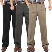 Load image into Gallery viewer, Men's Casual Trousers Men Pants Male Brand Solid Color High Waist Loose Pure Cotton Double Pleat Wrinkle Pant YGSHA65
