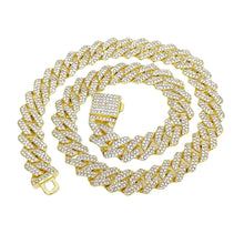 Load image into Gallery viewer, HipHop Men Women 14MM Prong Cuban Link Chain Necklace Bling Iced Out 2 Row Rhinestone Paved Miami Rhombus Cuban Bracelet Jewelry