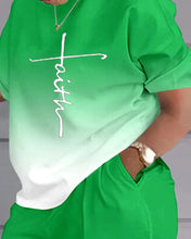 Load image into Gallery viewer, Summer Outfits For Women 2024 Casual Loose Print T Shirt Shorts Two Pieces Set Office Short Sleeve T Shirt And Pocket Short Sets