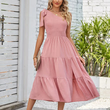 Load image into Gallery viewer, Elegant Dresses For Women Women'S Summer Casual One Shoulder Sleeveless Smocked Elastic Waist Tiered Midi Dress платье