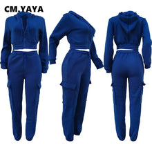 Load image into Gallery viewer, CM.YAYA Fashion Women's Set Long Sleeve Zipper Fly Hoodies and Jogger Cargo Pants 2023 Active Two 2 Piece Sets Outfit Tracksuit