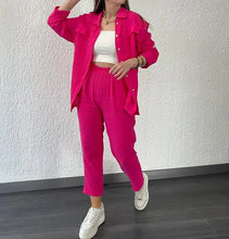 Load image into Gallery viewer, summer outfits for women 2025 New Loose Button Long Sleeve Shirt and Cropped Pants Casual Sports Summer women's suit Pants Set
