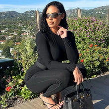 Load image into Gallery viewer, Europe Style Women's Autumn New Solid Color Round Neck Long Sleeve Tight Top Fashion Street Trouser Suit Women