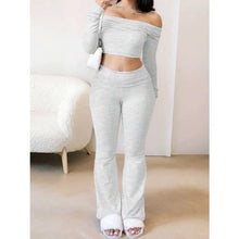 Load image into Gallery viewer, Casual Workout Two Piece Sets Woman Outfits Crop Long Sleeves Tops Foldover Flare Pants Tracksuit Suit Summer and Fall 2025 New