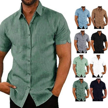 Load image into Gallery viewer, Summer Cotton Linen Shirts for Men Casual Short Sleeved Shirts Blouses Solid Turn-Down Collar Formal Beach Shirts Male Clothing