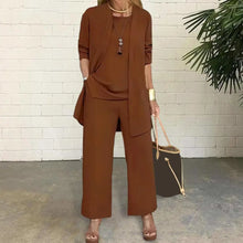 Load image into Gallery viewer, Women Clothes Stylish Women's 3-piece Pantsuit Set with Long Sleeve Cardigan O Neck Vest Wide Leg Trousers Fall Spring Outfit