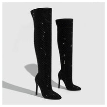 Load image into Gallery viewer, Bling Bling Rhinestones Faux Suede Elastic Women Thigh High Boots Fashion Autumn Winter High heels Over the Knee long Boots Shoe
