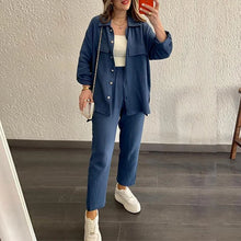 Load image into Gallery viewer, summer outfits for women 2025 New Loose Button Long Sleeve Shirt and Cropped Pants Casual Sports Summer women's suit Pants Set