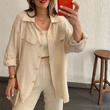 Load image into Gallery viewer, summer outfits for women 2025 New Loose Button Long Sleeve Shirt and Cropped Pants Casual Sports Summer women's suit Pants Set