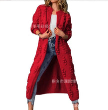 Load image into Gallery viewer, Women Knit Long Cardigan Sweaters Full Sleeved Spliced Casual Jumpers Dot V Neck Thick Warm Sweater Autumn Winter 2024