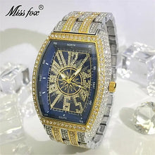 Load image into Gallery viewer, Luxury Gold Watches Men Brand MISSFOX Fashion Hip Hop lce Diamond Sun Pattern Literal Quartz Wristwatch Male Dropshipping Hot