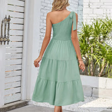 Load image into Gallery viewer, Elegant Dresses For Women Women'S Summer Casual One Shoulder Sleeveless Smocked Elastic Waist Tiered Midi Dress платье