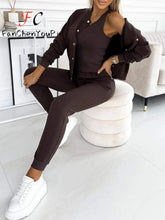 Load image into Gallery viewer, Autumn Winter New Women's Sets Simple Versatile Sleeveless Vest Short Vintage Cardigan Jacket Sports Pants Sexy 3 Piece Sets