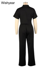 Load image into Gallery viewer, Casual Sports Linen Outfits Women's Short Sleeve Shirt and Wide Leg Pants Autumn 2 Piece Set Streetwear Office Fashion Tracksuit