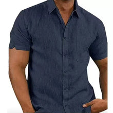 Load image into Gallery viewer, Summer Cotton Linen Shirts for Men Casual Short Sleeved Shirts Blouses Solid Turn-Down Collar Formal Beach Shirts Male Clothing