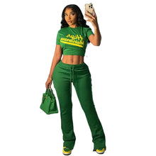 Load image into Gallery viewer, Fitness Jogging Suit Set Women Fall Casual Crop Top Folds Tees + Drawstring Wide-Leg Tracksuits Set Fitness Tracksuits Two Piece