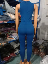 Load image into Gallery viewer, Two Piece Set Women Outfit 2024 Spring Fashion Drawstring Pocket Design U-Neck Sleeveless Skinny Jumpsuit & Long Sleeve Coat Set