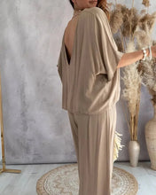 Load image into Gallery viewer, Summer White Two Piece Set For Women V Neck Bat Sleeve Top Casual Loose Lace Up Wide-leg Pants 2 Piece Suit Home Outfits Women's