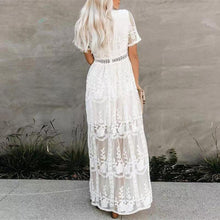 Load image into Gallery viewer, Summer Boho Women Maxi Dress Loose Embroidery White Lace long Tunic Beach Dress Vacation dresses for women 2022 evening dresses