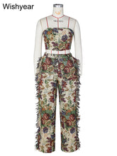 Load image into Gallery viewer, Fashion Printed 2 Two Pieces Outfits for Women Strapless Crop Top and Wide Leg Pants Tassels Matching Sets Birthday Clubwear