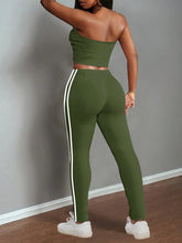 Load image into Gallery viewer, Women's home wear ribbed casual two-piece summer shorts suit (tube top + stretch leggings)