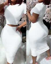 Load image into Gallery viewer, Womens Two Piece Sets Elegant Sexy Outfit Short Sleeve Top & High Waist Skirt Set New Fashion 2023 Summer Casual Female Suit