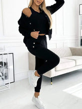 Load image into Gallery viewer, Autumn Winter New Women's Sets Simple Versatile Sleeveless Vest Short Vintage Cardigan Jacket Sports Pants Sexy 3 Piece Sets