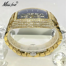 Load image into Gallery viewer, Luxury Gold Watches Men Brand MISSFOX Fashion Hip Hop lce Diamond Sun Pattern Literal Quartz Wristwatch Male Dropshipping Hot