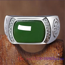 Load image into Gallery viewer, Green Jade Ring Gifts Fashion Men Charm Gemstone Crystal Women Jewelry Zircon 925 Silver Amulet Chalcedony Natural
