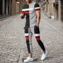 Load image into Gallery viewer, 2024 Summer New Fashionable Men's Football Sportswear 3D Printed Short Sleeve T-shirt Long Pants Street Wear 2-piece Set