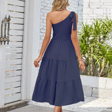 Load image into Gallery viewer, Elegant Dresses For Women Women'S Summer Casual One Shoulder Sleeveless Smocked Elastic Waist Tiered Midi Dress платье