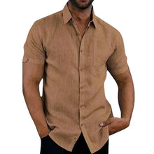 Load image into Gallery viewer, Summer Cotton Linen Shirts for Men Casual Short Sleeved Shirts Blouses Solid Turn-Down Collar Formal Beach Shirts Male Clothing