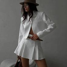 Load image into Gallery viewer, New Elegant Y2K Long Sleeve Button Blazer Coat Crop Top Pleated Skirt Suit for Women Outfits Autumn Women Two Piece Skirt Set