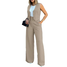 Load image into Gallery viewer, Casual Suit Set Women Tracksuit Wide Leg Pants Suit Vest Solid Color Tracksuit Elegant Lady Baggy Pants Two Pieces Set