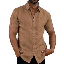 Load image into Gallery viewer, Summer Cotton Linen Shirts for Men Casual Short Sleeved Shirts Blouses Solid Turn-Down Collar Formal Beach Shirts Male Clothing