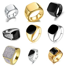 Load image into Gallery viewer, New 2023 Metal Glossy Rings for Men Geometric Width Signet Square Finger Punk Style Fashion Ring Jewelry Accessories Whole Sale