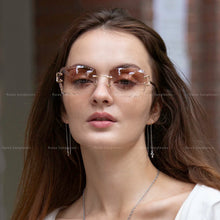 Load image into Gallery viewer, Ruiao Luxury high quality rimless diamond cut nylon lens UV400 Sunglasses fashion square metal legs glasses for men women