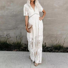 Load image into Gallery viewer, Summer Boho Women Maxi Dress Loose Embroidery White Lace long Tunic Beach Dress Vacation dresses for women 2022 evening dresses