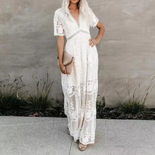 Load image into Gallery viewer, Summer Boho Women Maxi Dress Loose Embroidery White Lace long Tunic Beach Dress Vacation dresses for women 2022 evening dresses