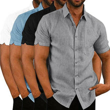 Load image into Gallery viewer, Summer Cotton Linen Shirts for Men Casual Short Sleeved Shirts Blouses Solid Turn-Down Collar Formal Beach Shirts Male Clothing