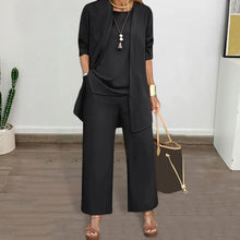 Load image into Gallery viewer, Women Clothes Stylish Women's 3-piece Pantsuit Set with Long Sleeve Cardigan O Neck Vest Wide Leg Trousers Fall Spring Outfit